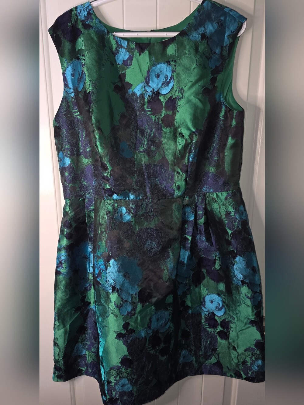 Sandra Darren Sleeveless Green & Blue Floral A-Line Dress NWOT 16